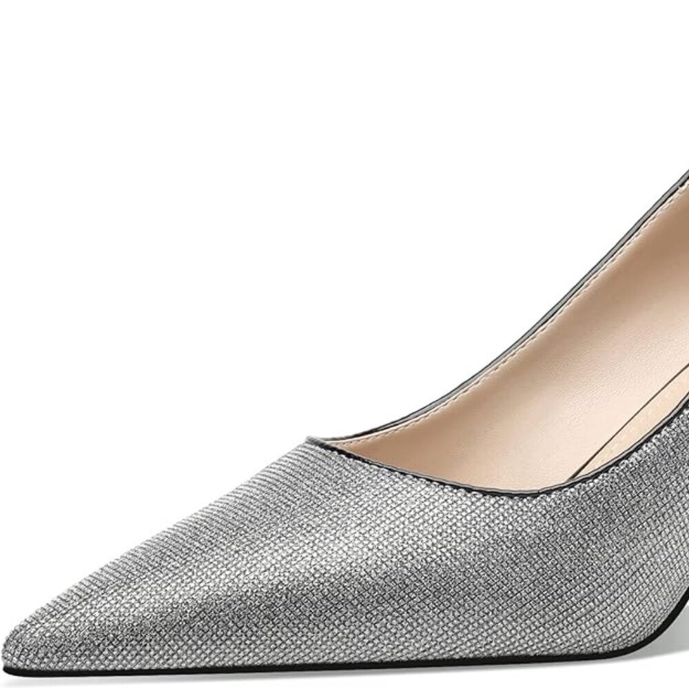 Classy Cosy Fever Black and Silver Heels, size 7.5